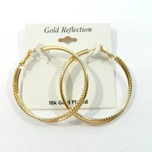 Gold Reflection 18K Gold Plated 2" Double Hoop Earrings New